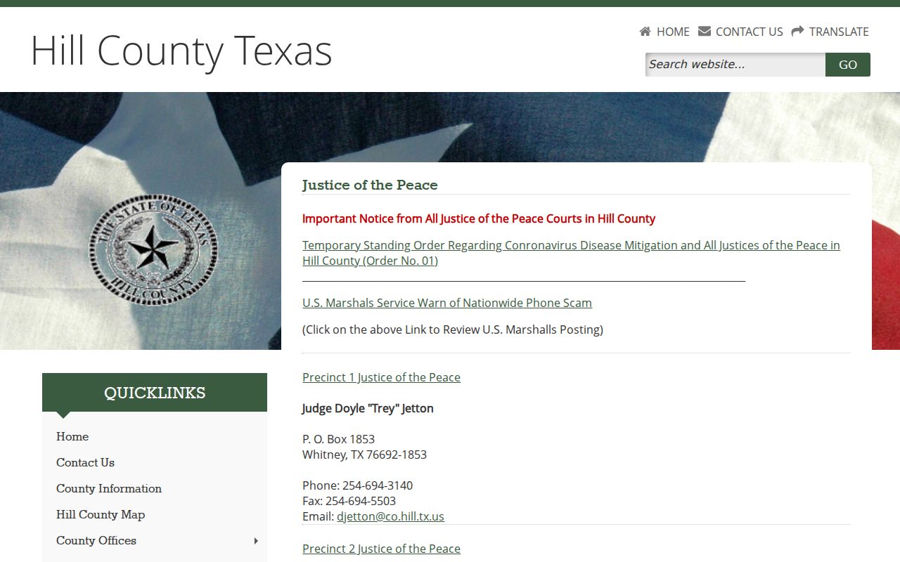 Hill County civil docket justice court routing