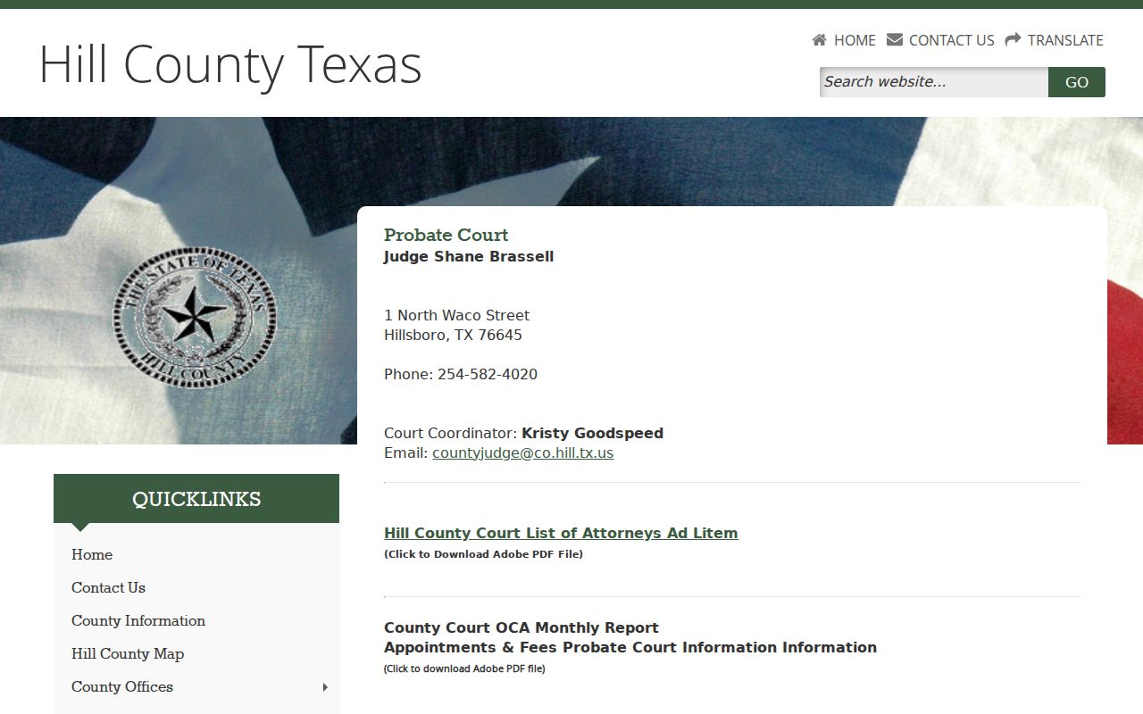Hill County court dates and probate reports source