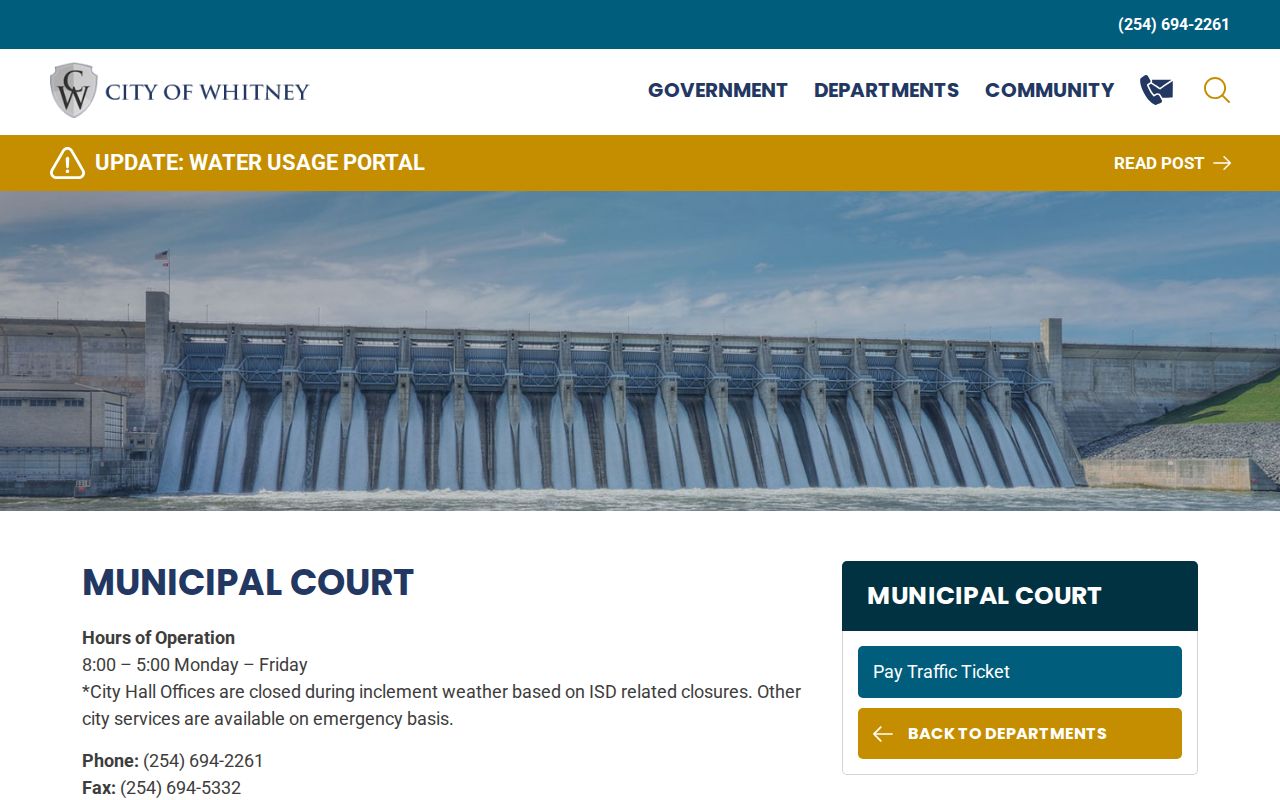 Whitney Municipal Court citation and payment routing page