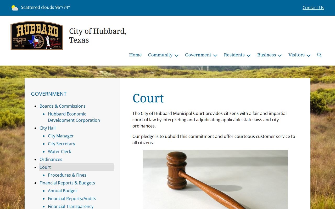 Official Hubbard Municipal Court entry page