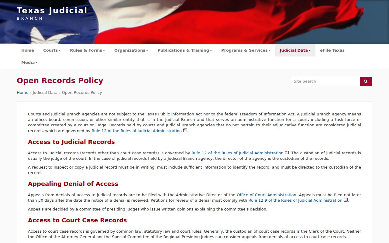 Texas Judicial Branch Rule 12 and Public Information Act policy