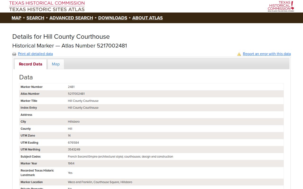 Hill County court docket courthouse history record