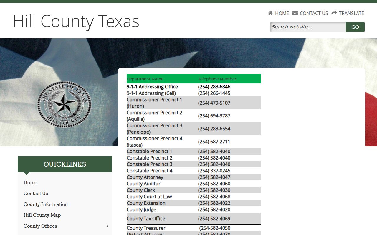 Hill County court docket contact directory