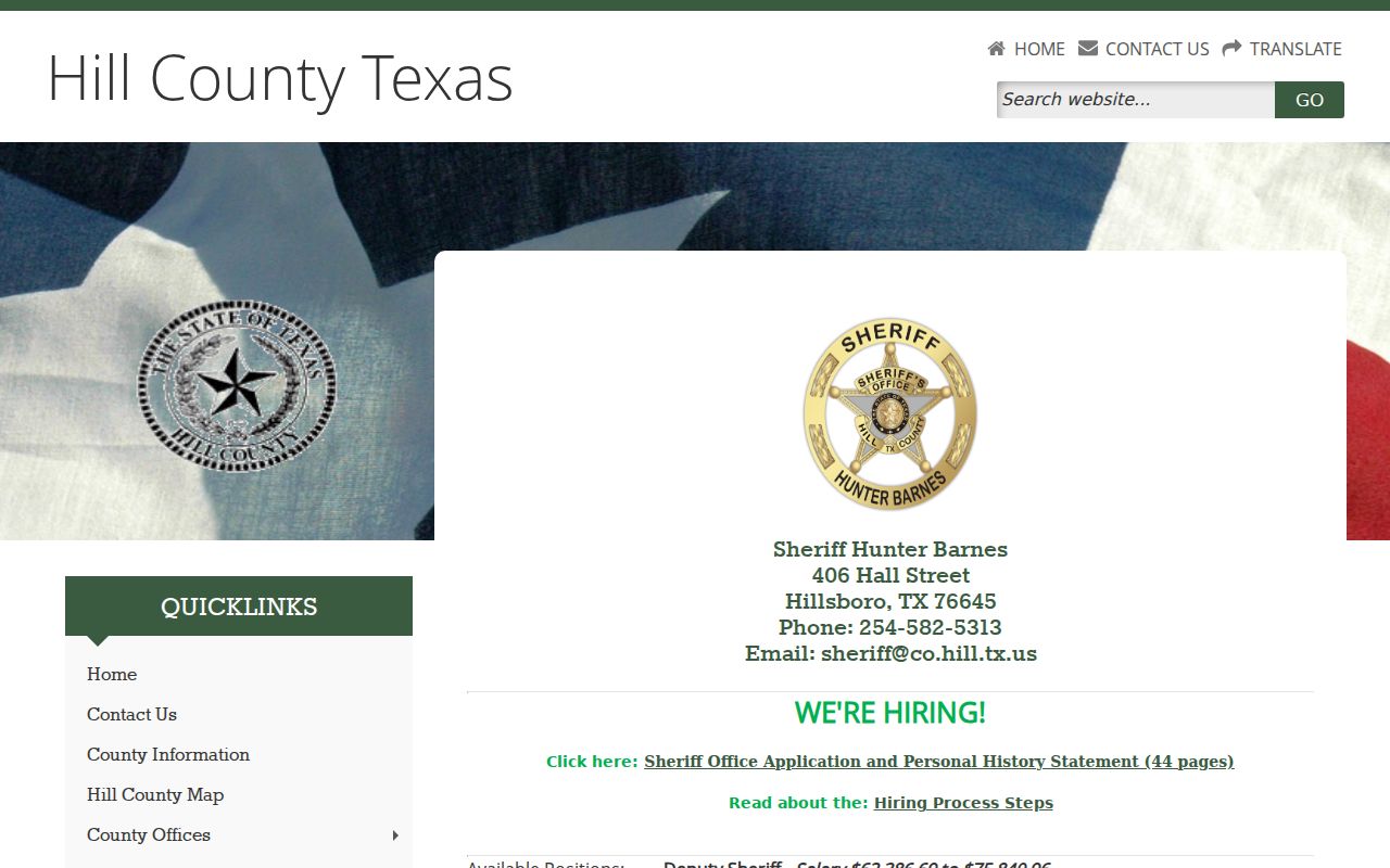 Hill County Sheriff open-records contact page